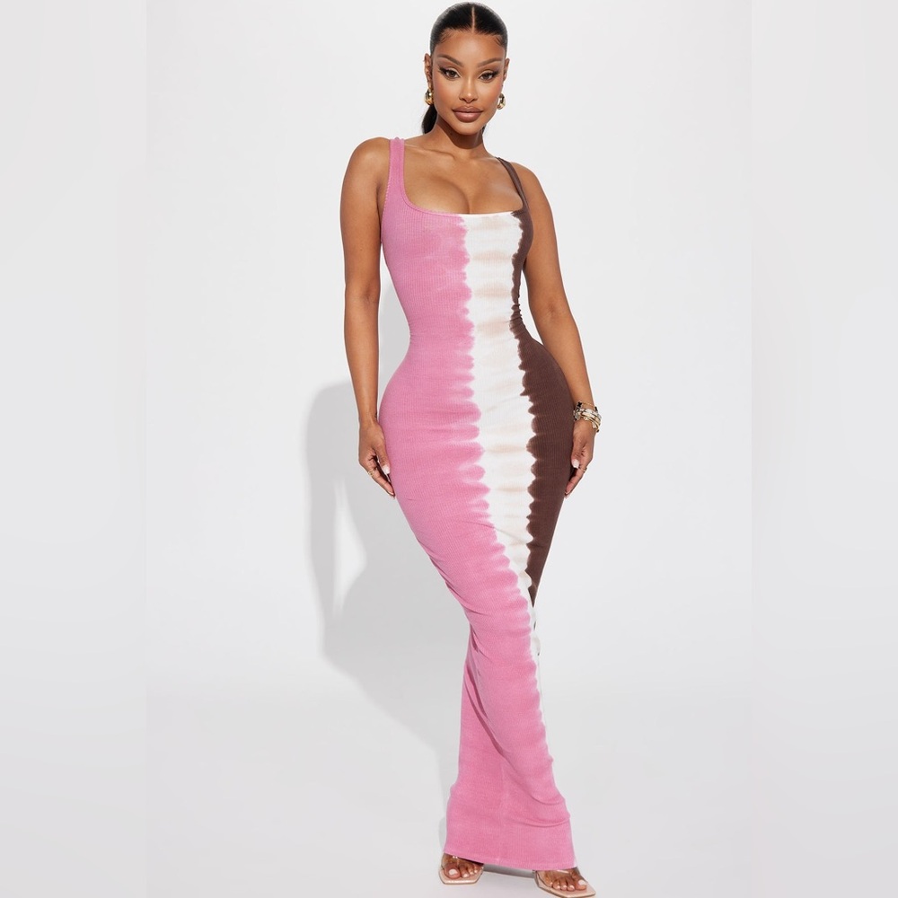 Pink and Brown Tie-Dye Maxi Dress